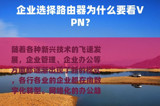 企业选择路由器为什么要看VPN？