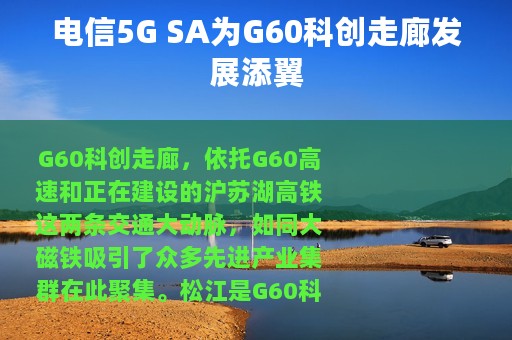 电信5G SA为G60科创走廊发展添翼