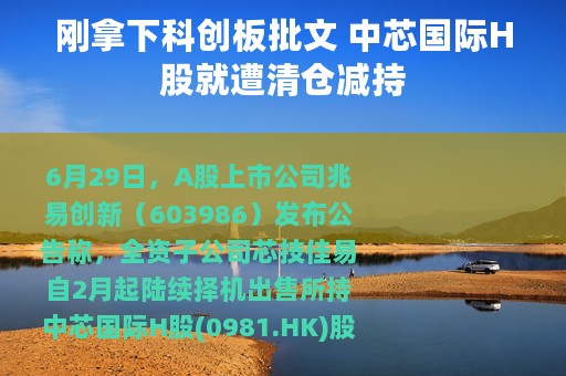 刚拿下科创板批文 中芯国际H股就遭清仓减持