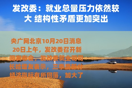 发改委：就业总量压力依然较大 结构性矛盾更加突出