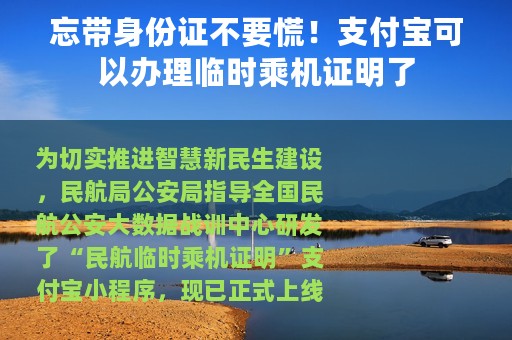 忘带身份证不要慌！支付宝可以办理临时乘机证明了
