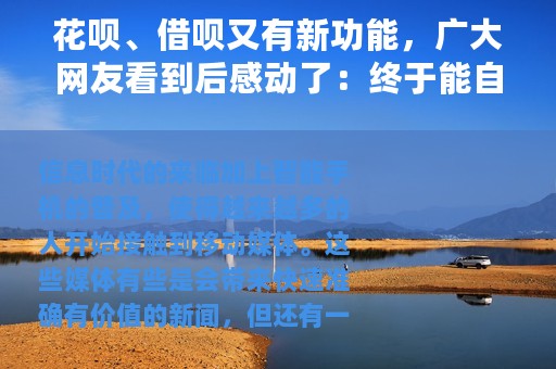 花呗、借呗又有新功能，广大网友看到后感动了：终于能自我控制了