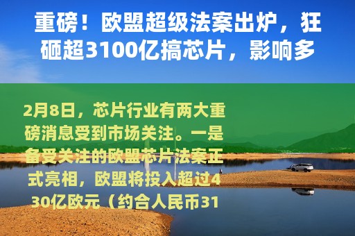 重磅！欧盟超级法案出炉，狂砸超3100亿搞芯片，影响多大？全球最大芯片收购案告吹，谁在