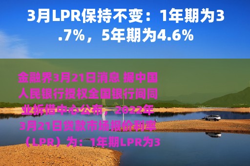 3月LPR保持不变：1年期为3.7%，5年期为4.6%