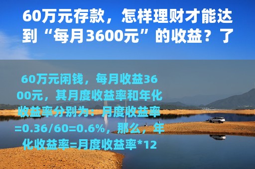 60万元存款，怎样理财才能达到“每月3600元”的收益？了解下股息率法