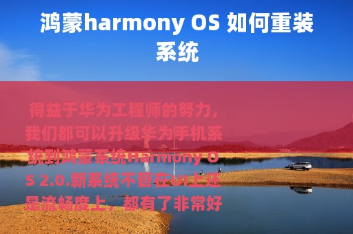 鸿蒙harmony OS 如何重装系统
