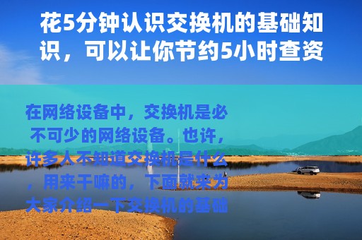花5分钟认识交换机的基础知识，可以让你节约5小时查资料时间