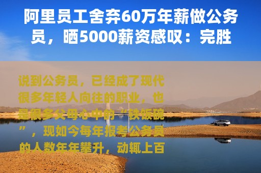 阿里员工舍弃60万年薪做公务员，晒5000薪资感叹：完胜程序员