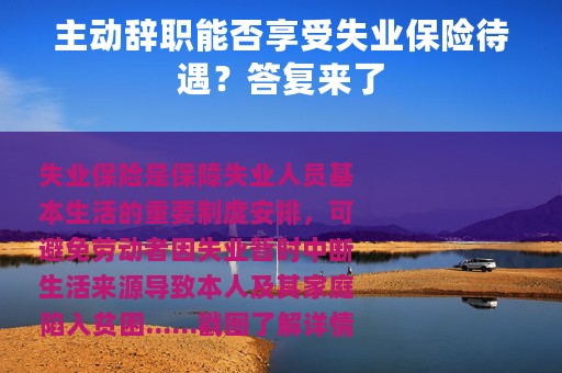 主动辞职能否享受失业保险待遇？答复来了