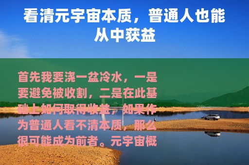 看清元宇宙本质，普通人也能从中获益