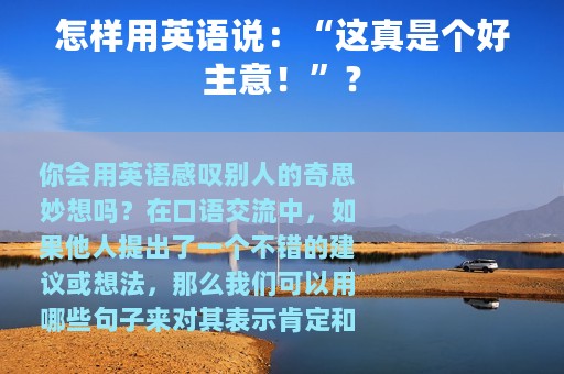 怎样用英语说：“这真是个好主意！”？