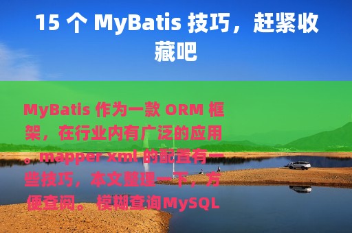 15 个 MyBatis 技巧，赶紧收藏吧