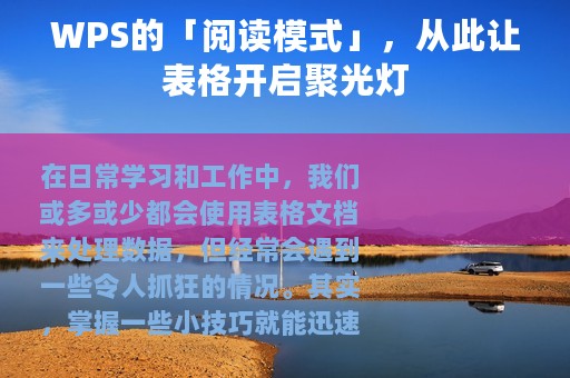 WPS的「阅读模式」，从此让表格开启聚光灯