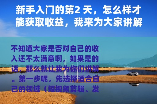 新手入门的第2 天，怎么样才能获取收益，我来为大家讲解