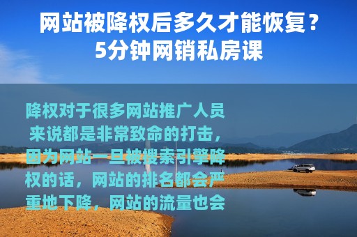 网站被降权后多久才能恢复？5分钟网销私房课