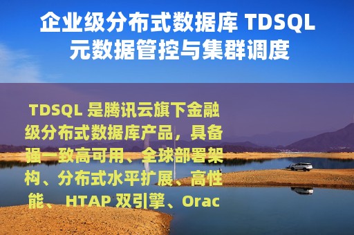 企业级分布式数据库 TDSQL 元数据管控与集群调度