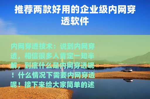 推荐两款好用的企业级内网穿透软件