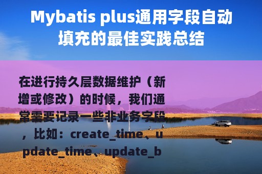 Mybatis plus通用字段自动填充的最佳实践总结