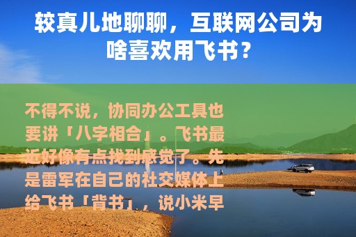 较真儿地聊聊，互联网公司为啥喜欢用飞书？
