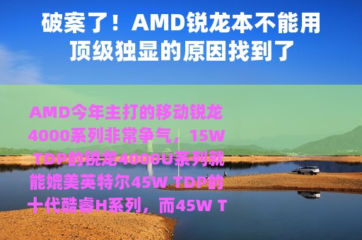 破案了！AMD锐龙本不能用顶级独显的原因找到了