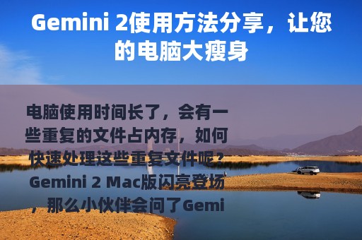 Gemini 2使用方法分享，让您的电脑大瘦身
