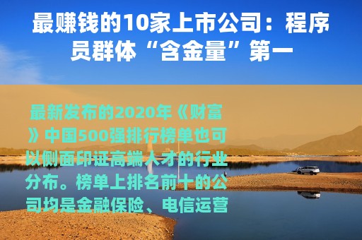 最赚钱的10家上市公司：程序员群体“含金量”第一