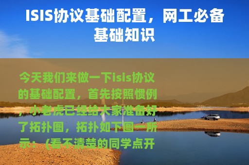 ISIS协议基础配置，网工必备基础知识