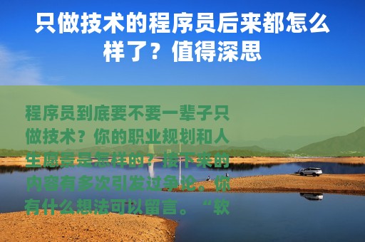 只做技术的程序员后来都怎么样了？值得深思