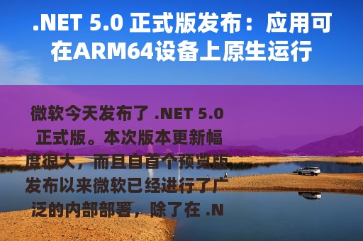 .NET 5.0 正式版发布：应用可在ARM64设备上原生运行