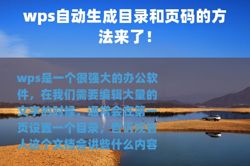 wps自动生成目录和页码的方法来了！