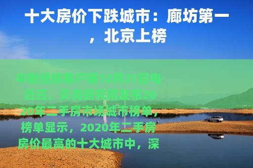 十大房价下跌城市：廊坊第一，北京上榜