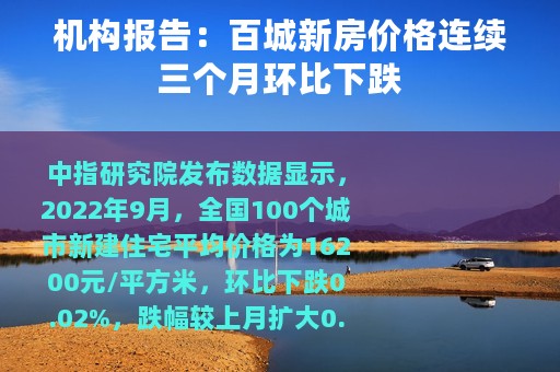 机构报告：百城新房价格连续三个月环比下跌
