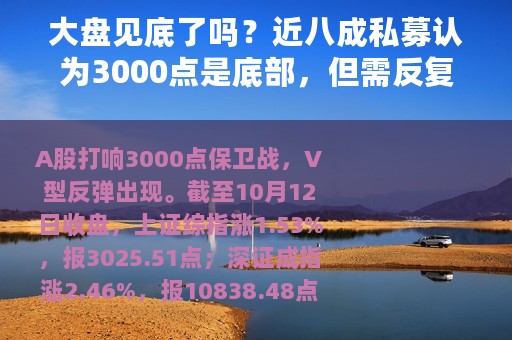 大盘见底了吗？近八成私募认为3000点是底部，但需反复磨