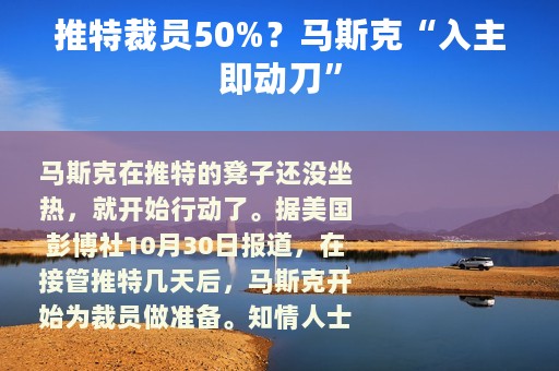 推特裁员50%？马斯克“入主即动刀”