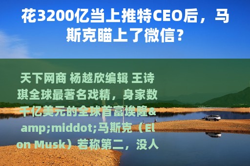花3200亿当上推特CEO后，马斯克瞄上了微信？