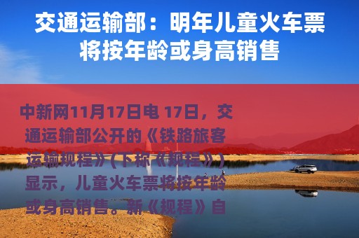交通运输部：明年儿童火车票将按年龄或身高销售