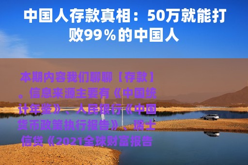 中国人存款真相：50万就能打败99％的中国人