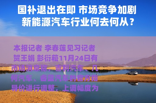 国补退出在即 市场竞争加剧 新能源汽车行业何去何从？
