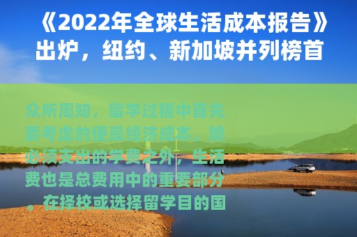 《2022年全球生活成本报告》出炉，纽约、新加坡并列榜首