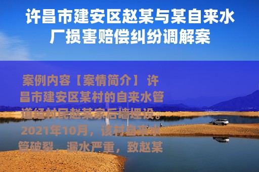 许昌市建安区赵某与某自来水厂损害赔偿纠纷调解案