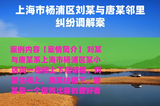 上海市杨浦区刘某与唐某邻里纠纷调解案