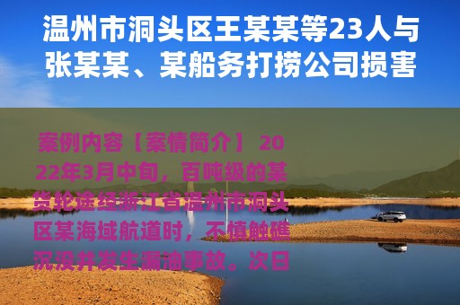 温州市洞头区王某某等23人与张某某、某船务打捞公司损害赔偿纠纷调解案
