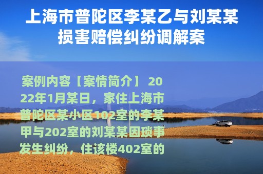 上海市普陀区李某乙与刘某某损害赔偿纠纷调解案