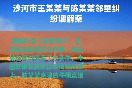 沙河市王某某与陈某某邻里纠纷调解案