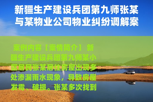 新疆生产建设兵团第九师张某与某物业公司物业纠纷调解案