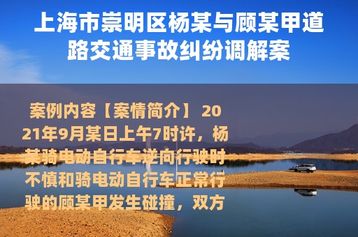 上海市崇明区杨某与顾某甲道路交通事故纠纷调解案