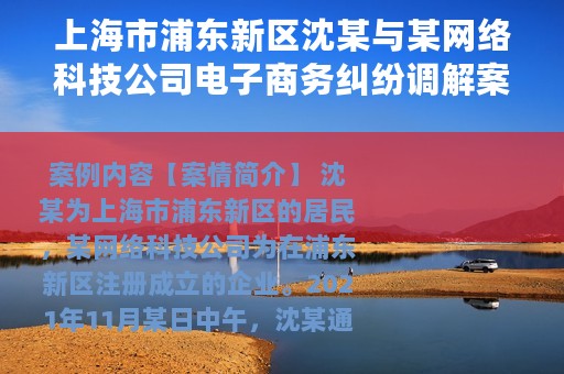 上海市浦东新区沈某与某网络科技公司电子商务纠纷调解案