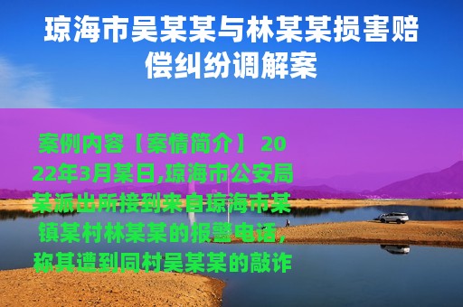 琼海市吴某某与林某某损害赔偿纠纷调解案