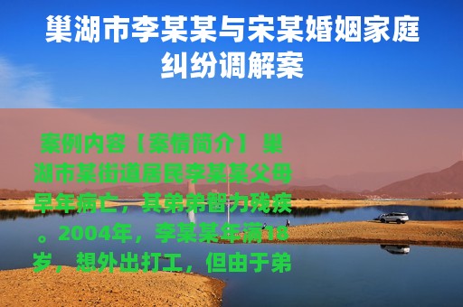 巢湖市李某某与宋某婚姻家庭纠纷调解案