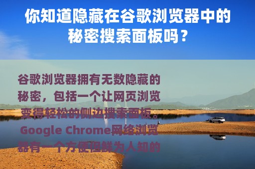 你知道隐藏在谷歌浏览器中的秘密搜索面板吗？